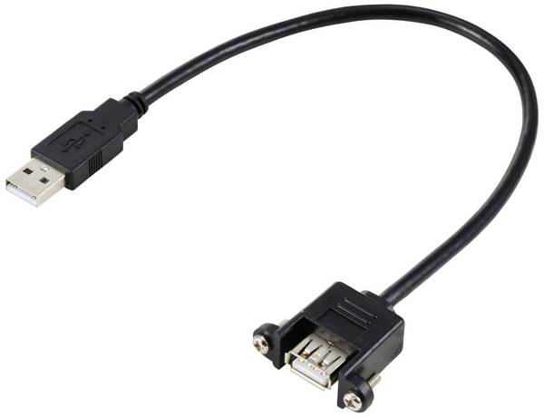 Renkforce RF-5720402 USB-kabel  USB 2.0 USB-A stekker, USB-A bus 0.25 m Zwart Voor inbouw, Schroefbaar