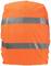 Een oranje rugzak met twee reflecterende strepen, ideaal voor zichtbaarheid en veiligheid onder slechte lichtomstandigheden.