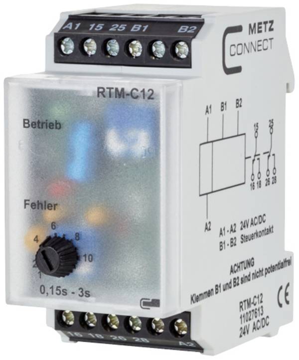 Metz Connect 11027613 RTM-C12 Tijdrelais Multifunctioneel 24 V/AC, 24 V/DC 1 stuk(s) Tijdsduur: 0.15 - 3 s 2x wisselcontact Piece