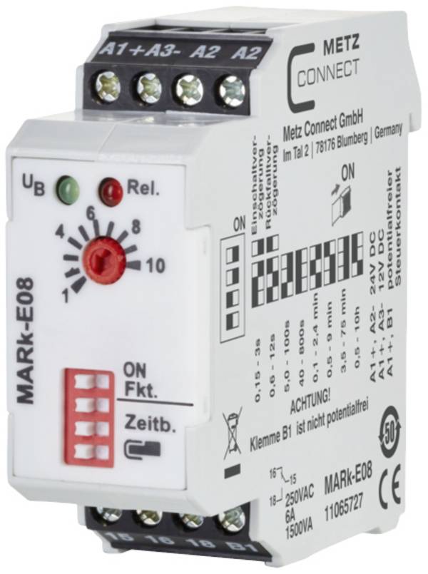 Metz Connect 11065727 MARk-E08 Tijdrelais Multifunctioneel 24 V/AC, 24 V/DC 1 stuk(s) Tijdsduur: 0.15 s - 10 h 1x wisselcontact Piece