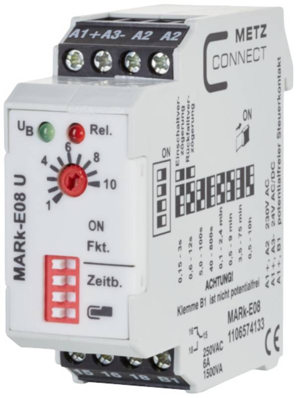 Metz Connect 1106574133 MARk-E08 Tijdrelais Multifunctioneel 230 V/AC 1 stuk(s) Tijdsduur: 0.15 s - 10 h 1x wisselcontact Piece