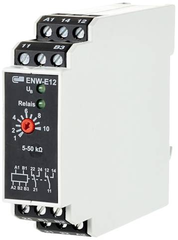 'ENW-E12' elektrisch relais met schaalweergave, verschillende aansluitingen en controlelampjes voor industriële toepassingen.