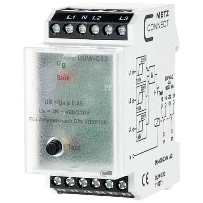 'DUW-C12 spanningsmonitorapparaat van METZ CONNECT, met DIN VDE0108-compatibiliteit. 3-fasen-bewaking voor netwerken.'