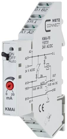 Elektronische module met aansluitingen en schakelaar. Diagram toont schakelschema met verschillende aansluitopties.