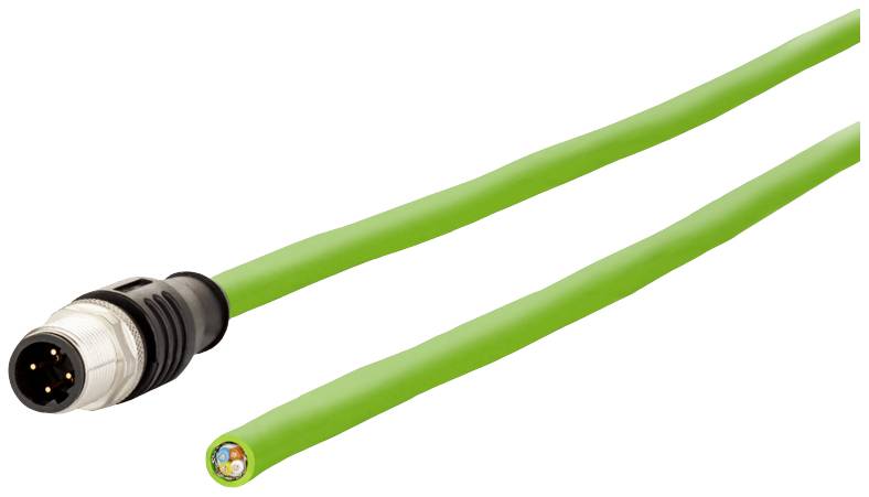 Groen elektrisch snoer met een ronde, zwarte stekker aan de ene kant en open aderen aan de andere kant, geschikt voor industriële toepassingen.