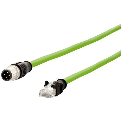 'Groene kabel met een M12-connector aan de linkerkant en een RJ45-connector aan de rechterkant.'