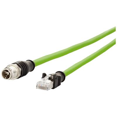 Groen Ethernet-kabel met een M12-connector aan de ene kant en een RJ45-connector aan de andere kant.