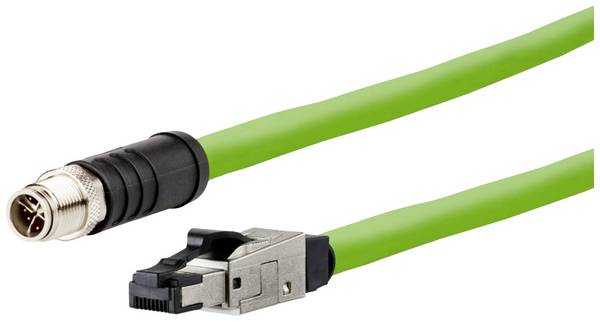Metz Connect 142M6X18050 M12 Netwerkkabel, patchkabel CAT 6A SF/UTP 5.00 m Groen PUR-mantel, Zuurbestendig, Ozonbestendig, UV-bestendig, Geschikt voor sleepketting, Halogeenvrij, Oliebestendig, Microbebestendig 1 stuk(s)