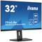 Monitor met opschrift '32" iiyama ProLite XUB3293UHSN', ondersteunt 4K, heeft KVM-switch en dock-functionaliteit.