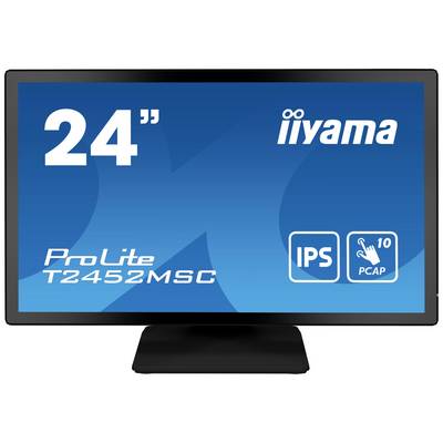 '24" iiyama ProLite T2452MSC' Monitor met IPS-technologie en multitouch-functie, weergegeven op een blauwe achtergrond.