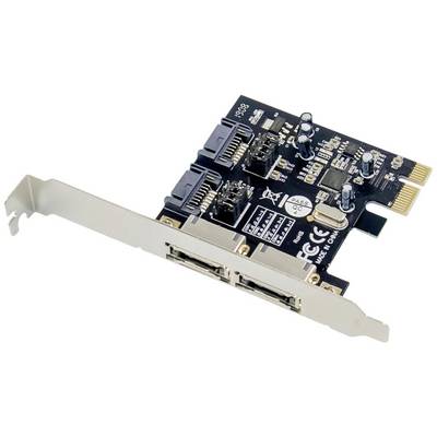 'PCIe-uitbreidingskaart met twee SATA-poorten en elektronische componenten. Wordt gebruikt voor het uitbreiden van de aansluitingsmogelijkheden van een computer.'