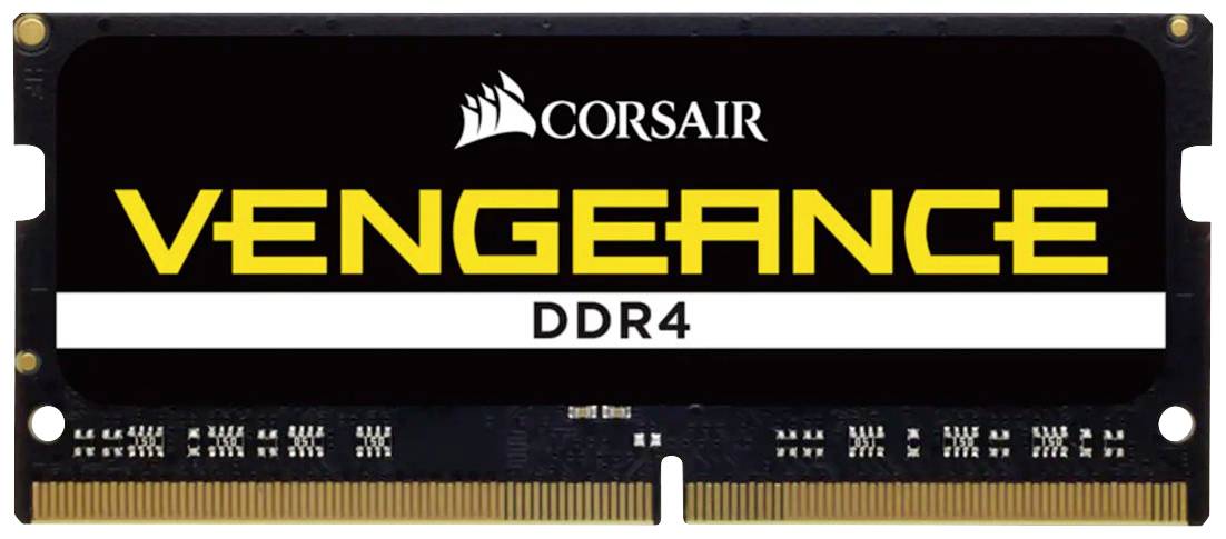 Een zwart Corsair Vengeance DDR4 RAM-module, met duidelijk zichtbaar logo en modelnaam, geschikt voor computers en laptops.