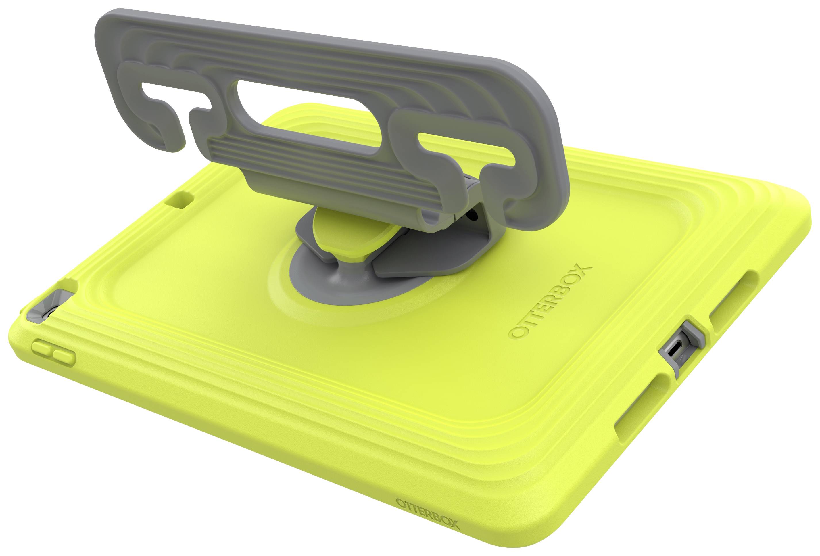 Groene tablet-hoes van OtterBox met geïntegreerde standaard voor horizontale en verticale weergave, achterkant zichtbaar.