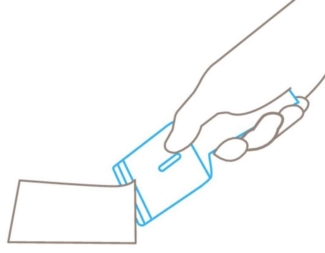 Tekening van een hand die een kaart in een kaartlezer steekt.