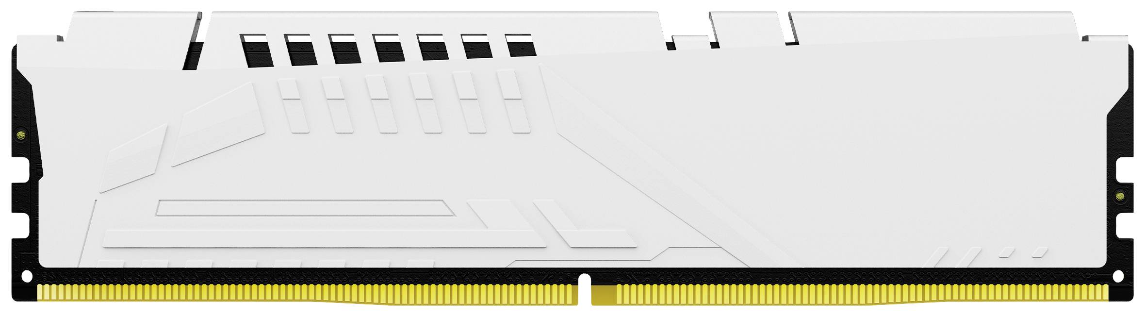 Een witte RAM-geheugenstick voor computers met gouden contacten aan de onderzijde. Ontwerp met geometrische patronen op het oppervlak.