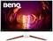Een BenQ-monitor toont een futuristisch beeld met heldere kleuren en een centraal verlicht 'M'.