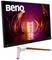 BenQ-monitor met futuristische, kleurrijke achtergrond op het scherm, toont een helder 'M' in het centrum.