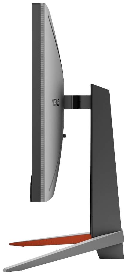 Zijaanzicht van een moderne computermonitor op een standaard.