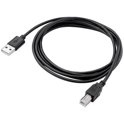 Een zwart USB-kabel met een USB-A-stekker aan de ene kant en een USB-B-stekker aan de andere kant.