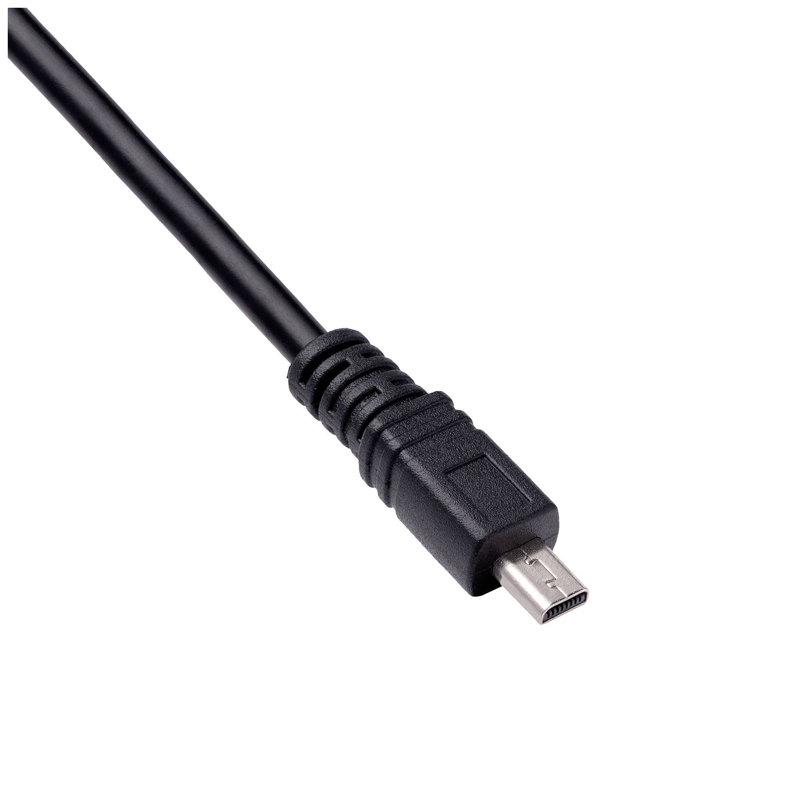 Een zwart oplaadkabel met een Micro-USB-aansluiting aan het eind.