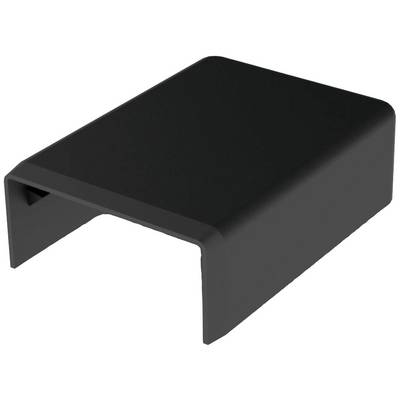 Een zwarte plastic afdekking in rechthoekige vorm met afgeronde hoeken. Hij lijkt een beschermende functie te hebben voor een elektronisch apparaat.