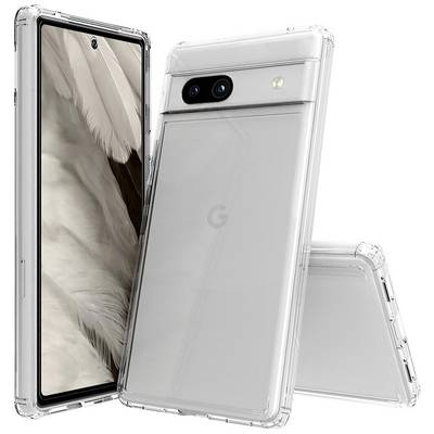 Drie smartphones met transparante hoesjes, voor- en achterkant zichtbaar. Op de achtergrond van een van de telefoons is een veerscherm zichtbaar.