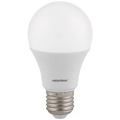 Witte LED-lamp met E27-fitting, gemerkt met 'MEGATRON'.