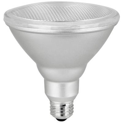 Een LED-gloeilamp in klassieke PAR-vorm met E27-fitting, zilveren behuizing en heldere afscherming, geschikt voor binnenverlichting.