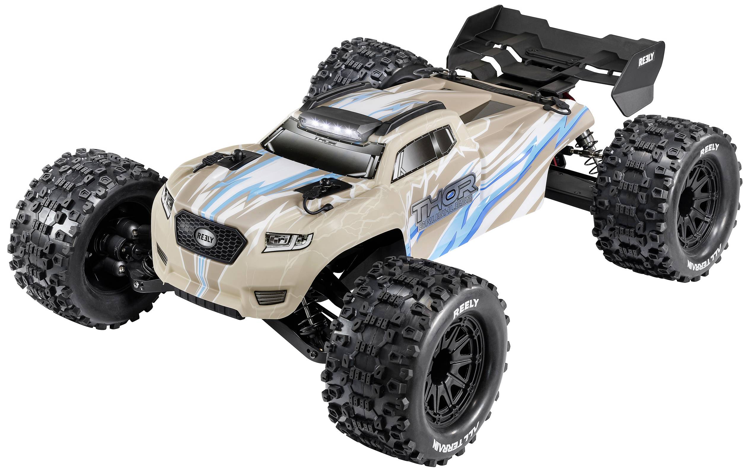 Reely Thor Krijtgrijs Brushless 1:10 RC auto Elektro Monstertruck 4WD 100% RTR 2,4 GHz Incl. accu, oplader en batterijen