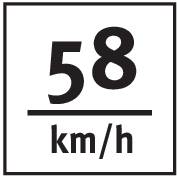 Snelheidsbord toont '58 km/u'.