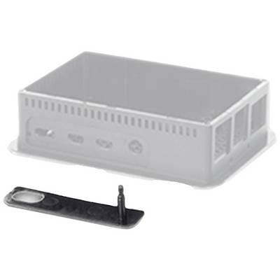 Een rechthoekig elektronisch apparaat met aansluitingen aan de zijkant. Ervoor ligt een kleine zwarte afdekking met een bevestigde pen.
