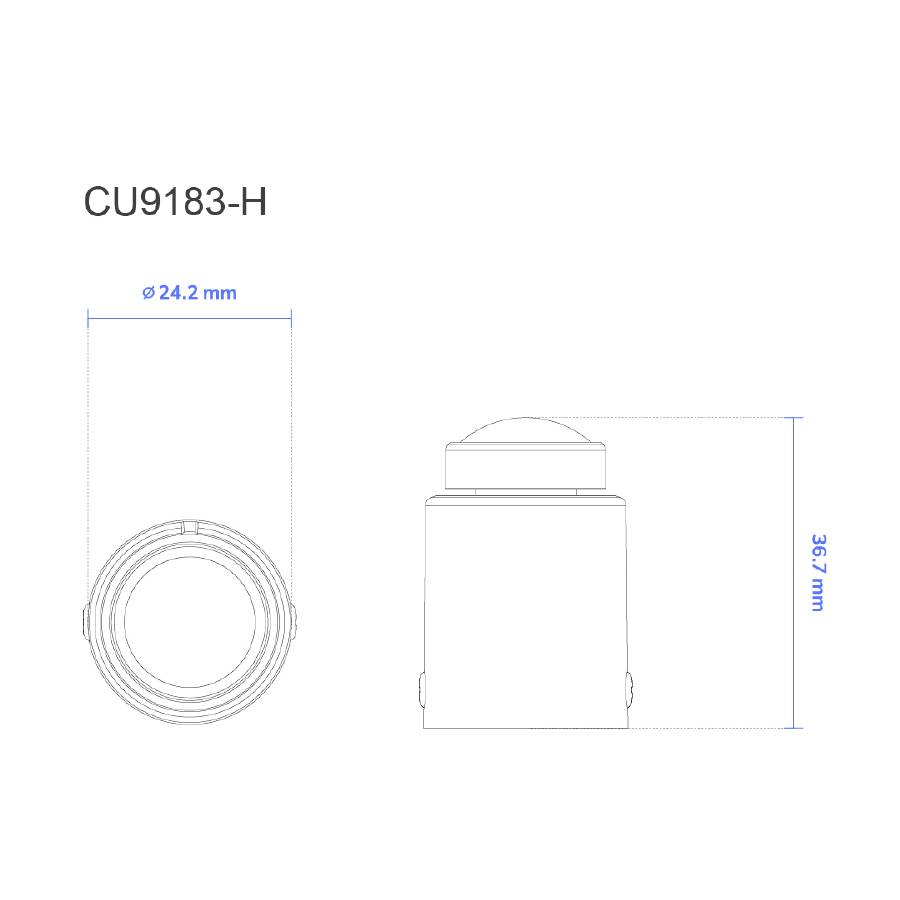 'Technische tekening van een component CU9183-H met zijdelingse afmetingen: diameter 24,2 mm en hoogte 36,7 mm.'