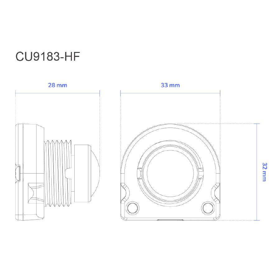 Technische tekening van een lagerbehuizing met specificaties: 28 mm diameter, 33 mm breedte, 32 mm hoogte, aanduiding 'CU9183-HF'.