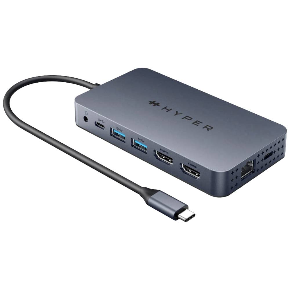 HYPER Dual 4K HDMI 10-in-1 USB-C Hub USB-C dockingstation Geschikt voor merk: Apple, Universeel USB-C Power Delivery, Geïntegreerde kaartlezer
