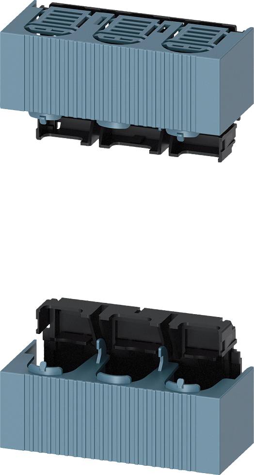 Twee blauwe elektronische modulebehuizingen, een boven en een onder, met zwarte connectoren, kenmerkend voor industriële toepassingen.