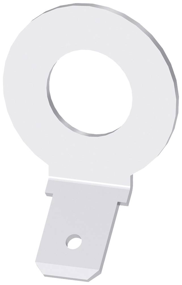 Metalen sleutel met een ronde greep en een rechthoekige steel met een gat.
