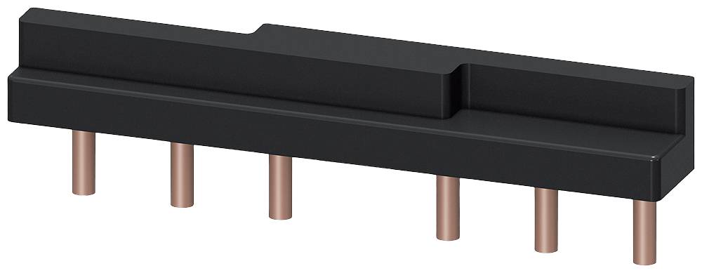 Zwarte, langwerpige heatsink met vijf koperen pinnen die eronder uitsteken. Wordt gebruikt voor warmteafvoer van elektronische componenten.