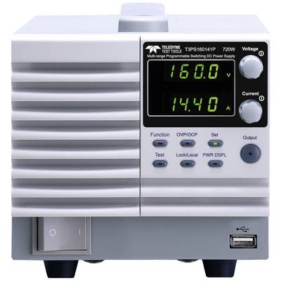 Programmeerbaar DC-voedingsapparaat met digitaal display toont '160,0 V' en '14,40 A'. Meerdere functionele toetsen en USB-aansluiting aanwezig.