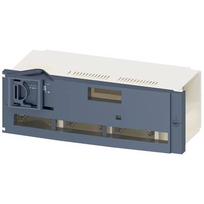 Elektrische verdeelkast met drie zekeringen binnenin, een grijs behuizing en een openingsmechanisme aan de linkerkant.