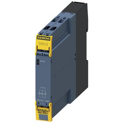 Elektronisch apparaat 'Siemens SIRIUS', blauw-geel, met opdruk 'DEVICE', 24V DC. Rechthoekig ontwerp voor industriële toepassingen.