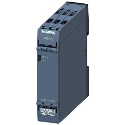 Industrieel onderdeel 'SIEMENS SIRIUS', donkere behuizing, met labels 'DEVICE' en 'COM'. Onderaan is een QR-code zichtbaar.
