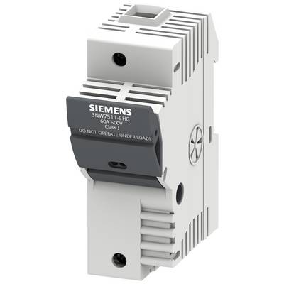 Vermogenautomaat van Siemens, modelnummer 3NW7511-5HG, 60A 600V, Klasse J, met opschrift 'NIET BEDIENEN ONDER BELASTING'.