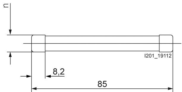 Technische tekening van een staaf met een lengte van 85 mm en een diameter van 8,2 mm.
