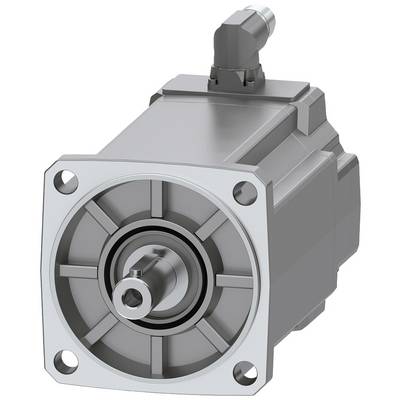 Een zilveren elektromotor met een vierkante montageplaat en aansluiting bovenaan. Voornamelijk gebruikt in industriële toepassingen.