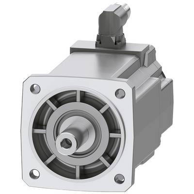 Een vierkante grijze elektromotor met uitstekende as en haaks aangesloten bovenkant, tegen een witte achtergrond.