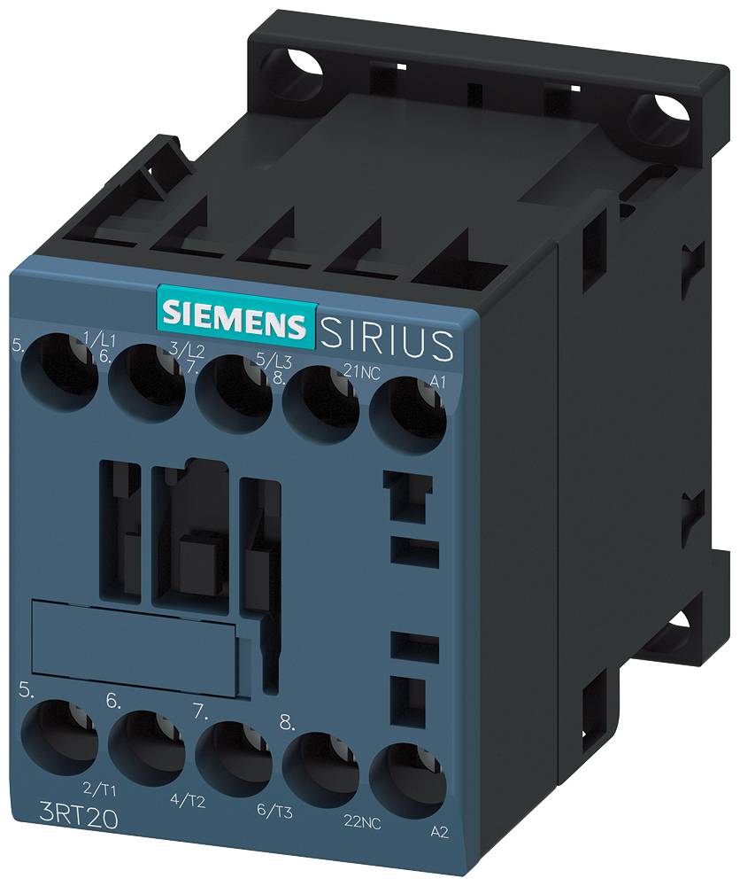Siemens Sirius 3RT20-model contactors met meerdere aansluitklemmen, veel gebruikt in elektrische besturingssystemen.
