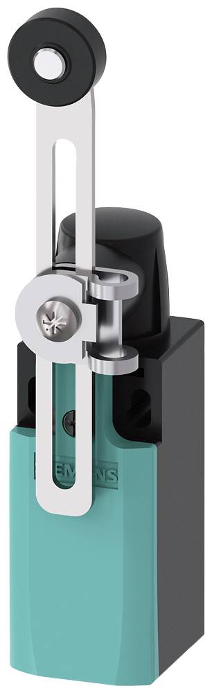 Een schakelaar met een roterend hefboommechanisme. Behuizing is groen en zwart. Wordt gebruikt in industriële omgevingen.