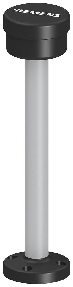 Een zwarte cilindrische houder met Siemens-logo, gemonteerd op een lange, zilverkleurige schacht met een ronde basis en schroefgaten.