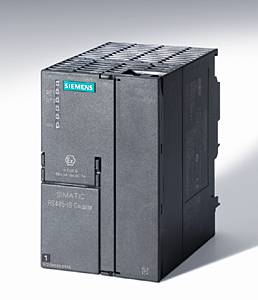 'Siemens SIMATIC S7-400 PS407-5S voeding' toont een rechthoekig, zwart apparaat met bedrijfslogo.