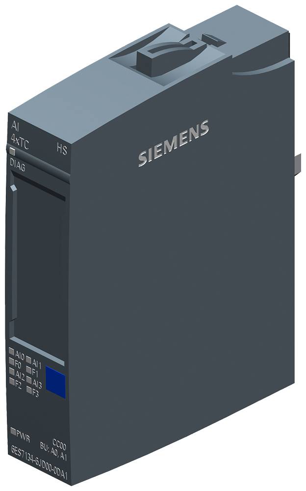 Grijs Siemens-module met aansluitklemmen en statusweergave. Geschikt voor integratie in automatiseringssystemen.